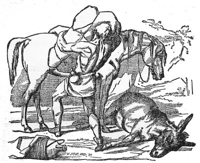 The countryman then took the whole burden, and laid it upon the Horse, together with the skin of the dead Ass.